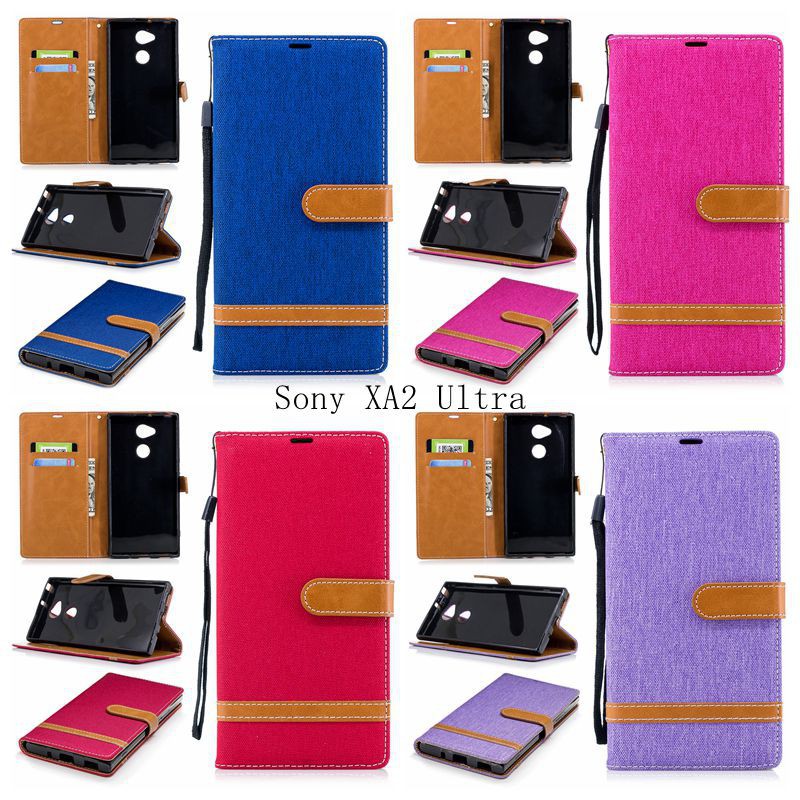 Bao da điện thoại phối denim màu sắc thời trang dành cho Sony XA2/XA2 Ultra