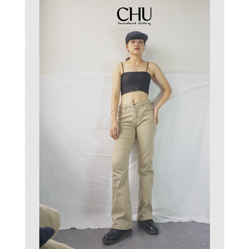 [ẢNH TỰ CHỤP] Quần jeans 2hand Something Edwin Japan ống loe cạp cao màu be - chu_2nd