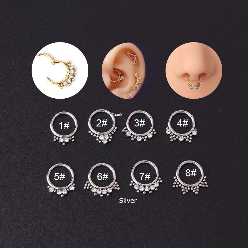 1 Khuyên mũi thời trang bằng thép không gỉ đính đá zircon với độ dày 1.2mm (16G)