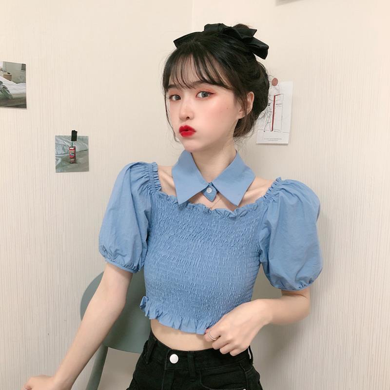 AMOI Áo Kiểu Trễ Vai Tay Phồng Màu Tím Phong Cách Hàn Quốc Cho Nữ