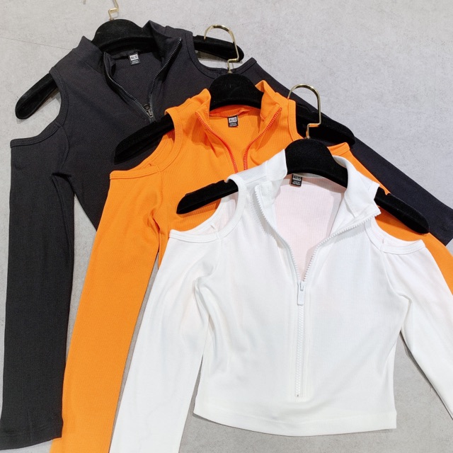 [Hình Thật] Áo Croptop Tay Dài Thời Trang Hàn Quốc Khoét Hai Bên Vai Dây Kéo Trước Ngực Gía Rẽ Chất Duyên Dáng Tuyệt Đẹp | BigBuy360 - bigbuy360.vn