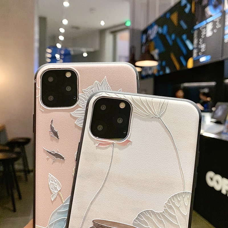 Ốp điện thoại tpu mềm mặt nhám họa tiết lá sen và gian hàng 3d cho Compatible for IPHONE 12 MINI 11 PRO X XR XS MAX SE 2020 7 8 PLUS