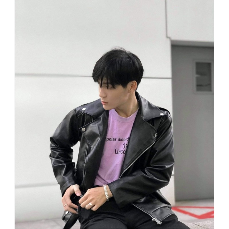 Áo khoác unisex giả da Biker Jacket màu đen