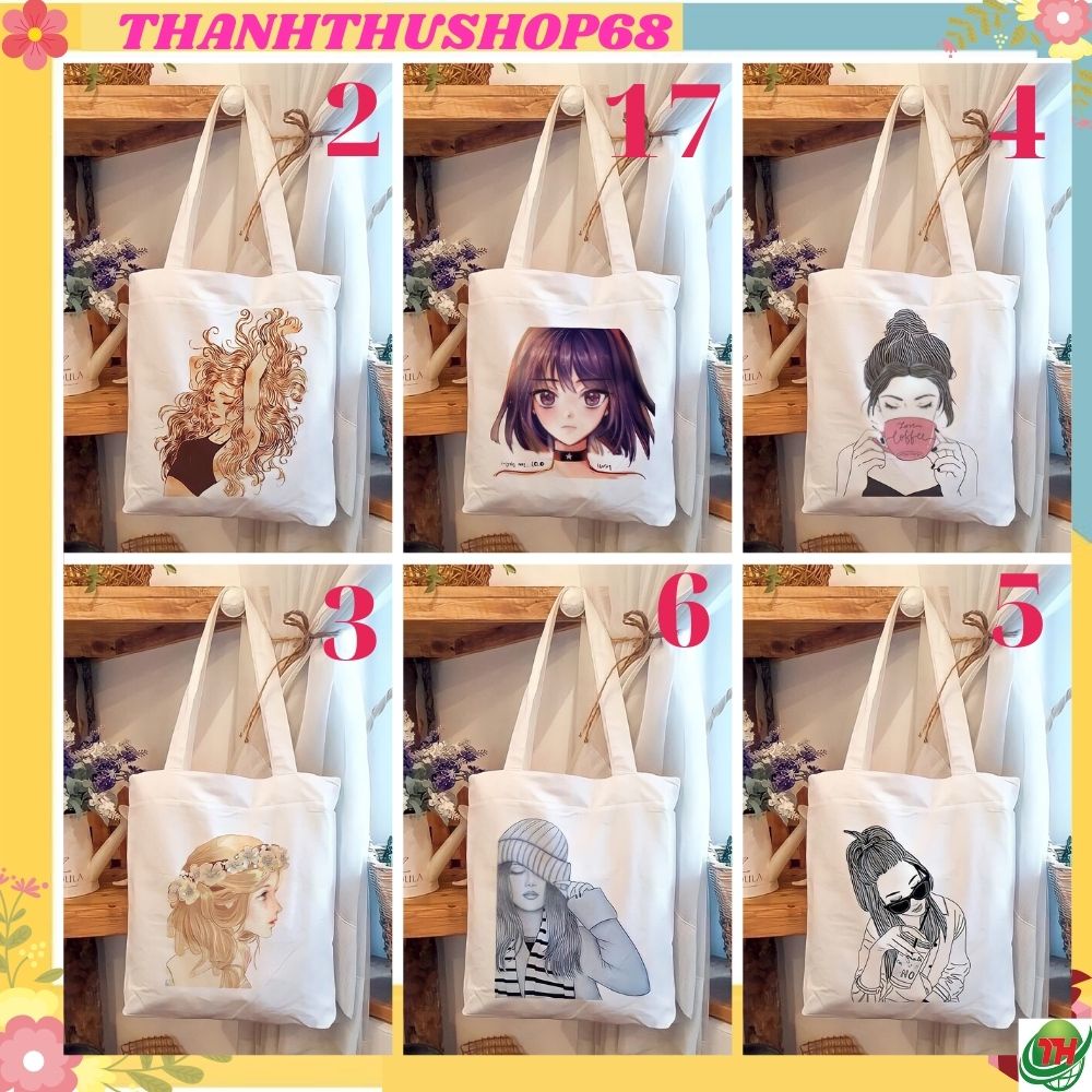 Túi canvas đeo chéo in hoạ tiết đáng yêu Thanhthushop68 554