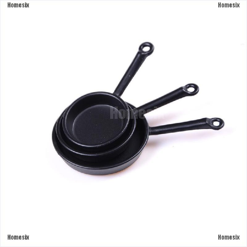 [HoMSI] 3 Pcs Dollhouse Mini Metal Frypan Frying Pans Cooking Pot Cookware Toy SUU