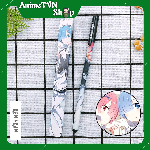 Bút Viết cao cấp Anime Re:Zero - different world (Rem vs Ram) - Dạ bi mực đen kèm hộp in hình thân bút và hộp