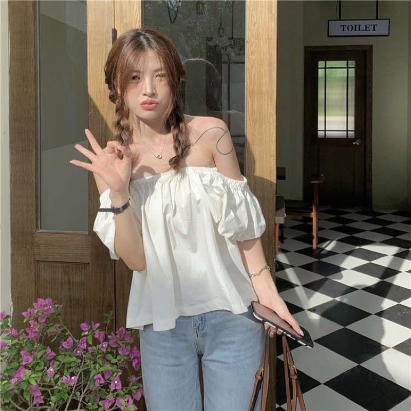 ÁO CHUN TRỄ VAI thiết kế độc lạ hở vai quyến rũ tôn dáng form rộng oversize style ullzang hàn quốc