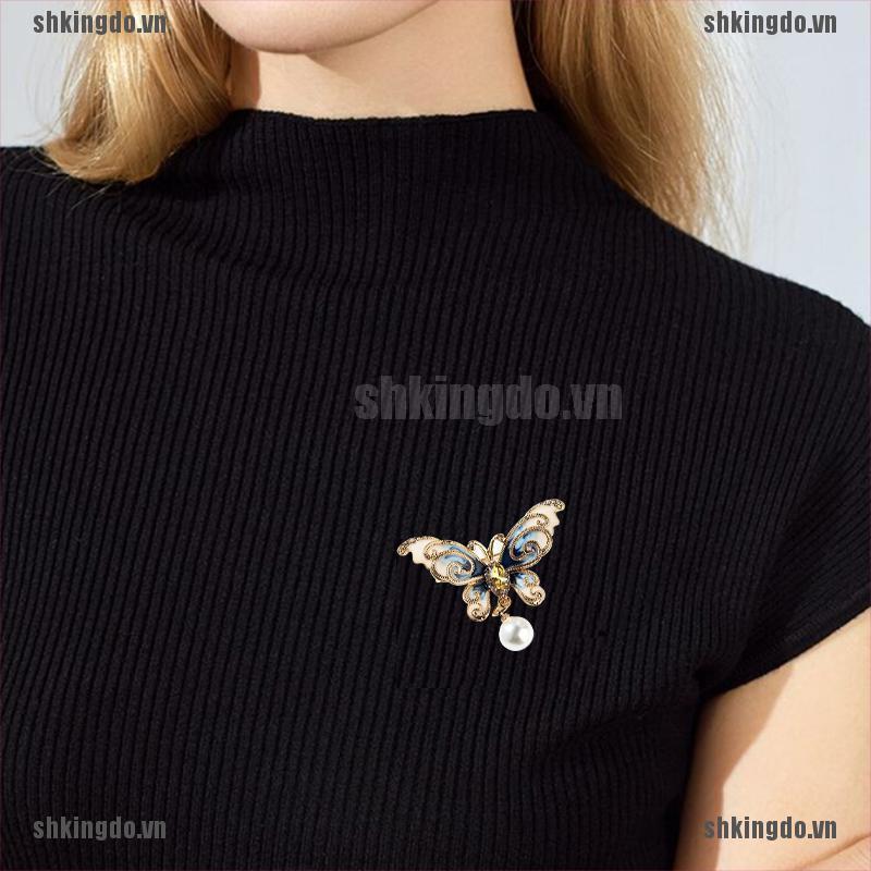 Trâm cài áo thiết kế hình bướm đính đá ngọc trai giả sang trọng cho nữ