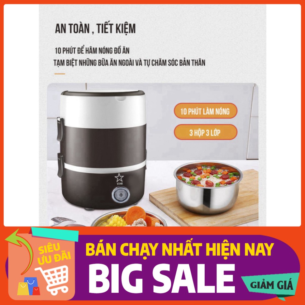 [FREE SHIP] Hộp Cơm Giữ Nhiệt 3 Tầng Hâm Nóng Thức Ăn Cắm Điện Bằng Inox Star Hot Lunch Box