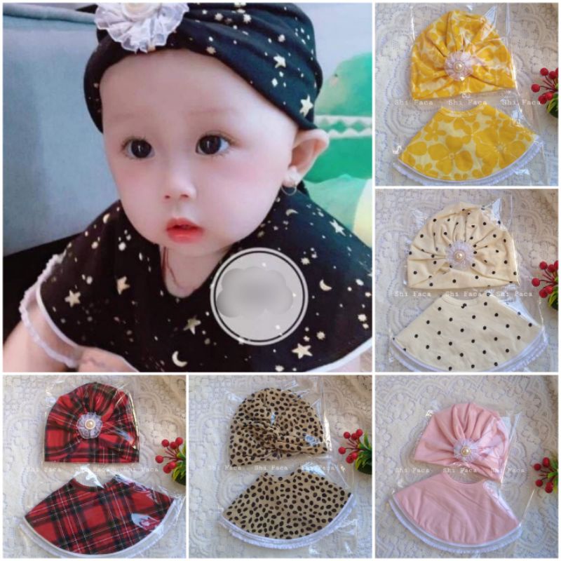 Sét mũ turban kèm yếm cho bé gái ( Ảnh Thật)