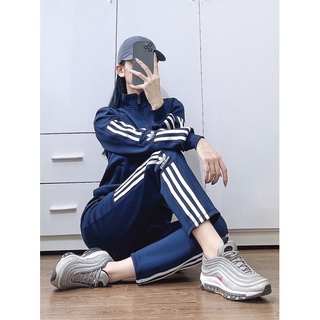Bộ thể thao thu đông Adidas nữ xanh than