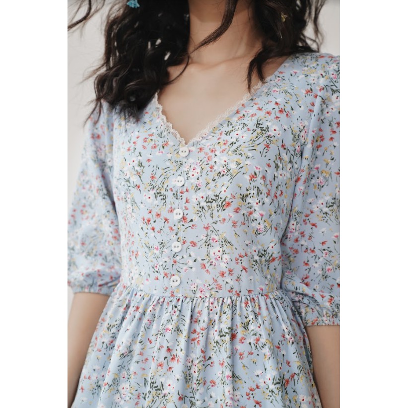 Đầm nối tầng hoa lụa nhí xanh phối ren trắng 1VA1184 ADORE DRESS | BigBuy360 - bigbuy360.vn
