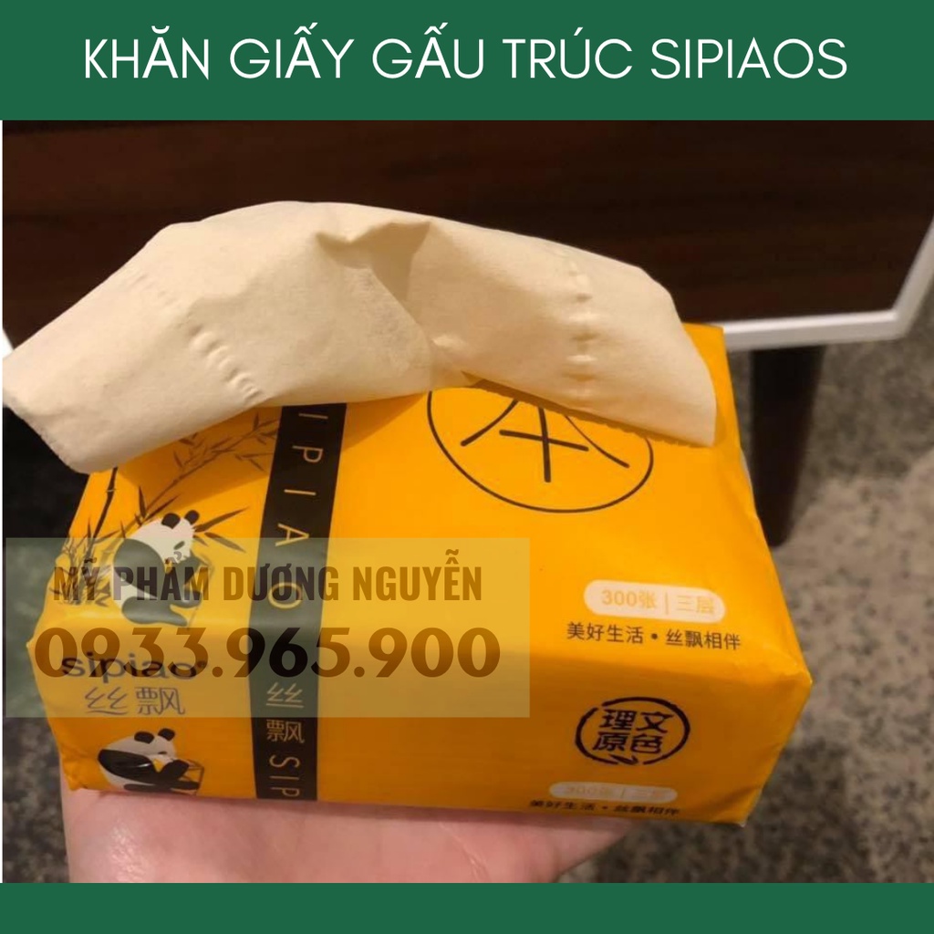 Khăn Giấy Gấu Trúc Sipiao 300 Tờ - 100% Bột Tre - Giấy Mềm Dai Siêu Thấm - Hút Nhanh