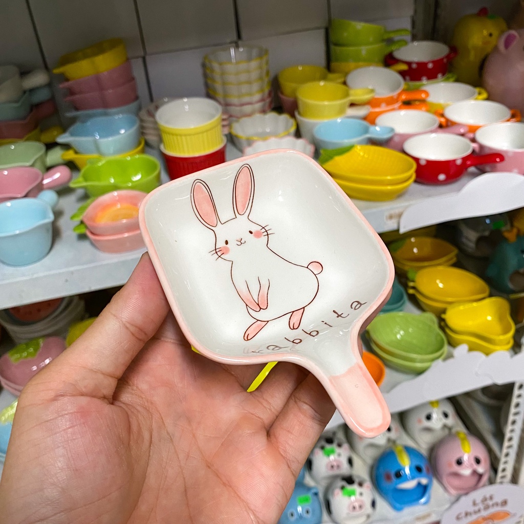 Chén ăn sứ THỎ HỒNG dễ thương cho hamster, sóc, bọ, nhím, thú nhỏ