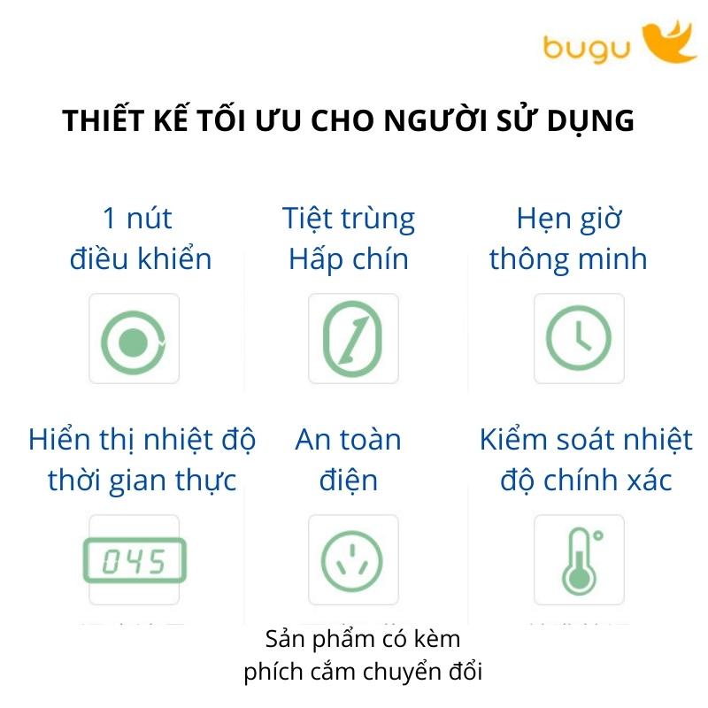 Máy Hâm Sữa 6 Chức Năng Hâm Sữa Mẹ, Pha Sữa Bột, Rã Đông Sữa Mẹ, Hấp Chín Thức Ăn, Khử Trùng, Hẹn Giờ Thông Minh Bugu BG