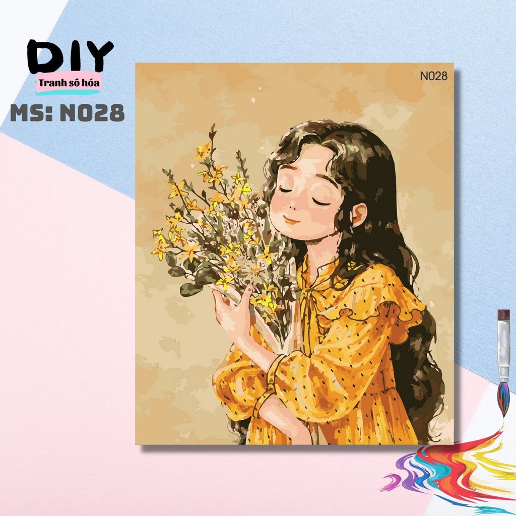 Tranh tô màu số hóa DIY Tranh cô bé tóc xoăn N028