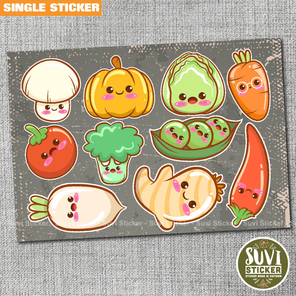 Single Sticker - Hình dán Kawaii Food chống nước sticker dán laptop, điện thoại, đàn guitar, mũ bảo hiểm, vali. SG16