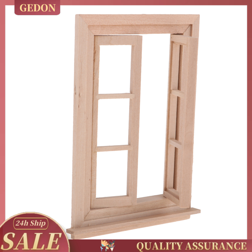 Unpainted 1/12 Dolls House Miniature Wooden Movable 6 Pane Double Window Model DIY Accessories Collections