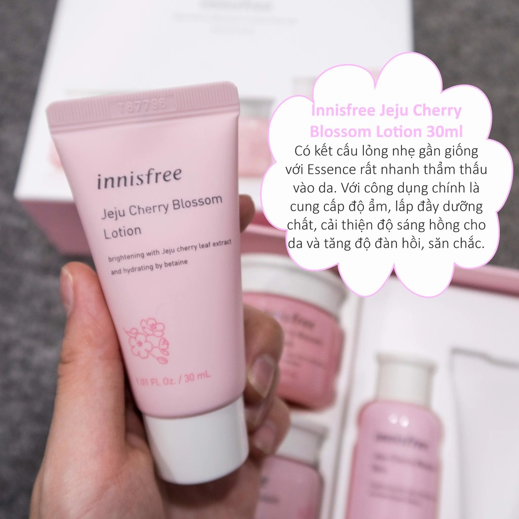 Bộ dưỡng ẩm trắng da anh đào Innisfree Jeju Cherry Blossom Cream Duo Set Auth Hàn Quốc