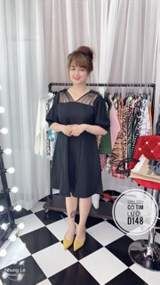 Bigsize Đầm đen cổ tim lưới D148