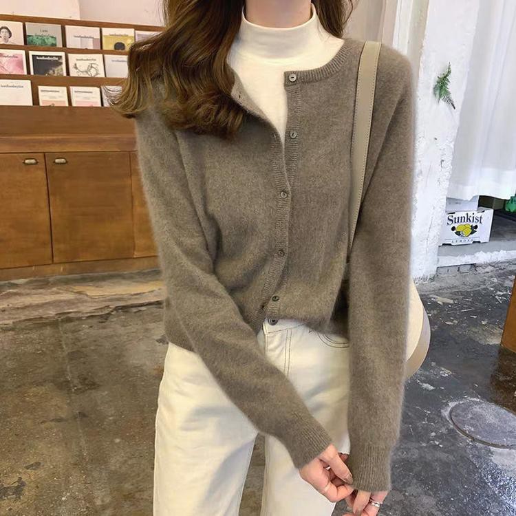 NEW (ORDER) Áo cardigan len mềm mịn  cài khuy cổ tròn form thụng basic đơn giản vintage công sở Hàn Quốc MÁT mẻ gợi cảm