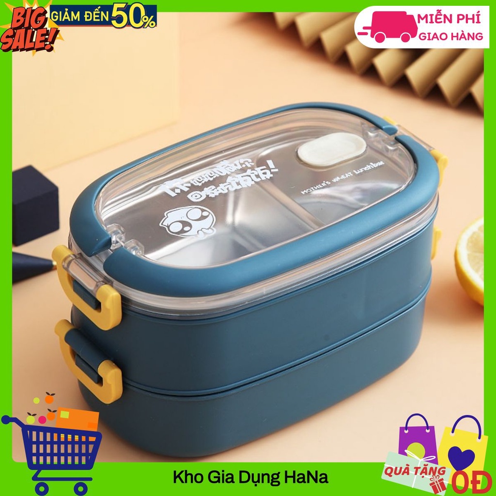 Hộp Đựng Cơm Giữ Nhiệt🥙Hộp Cơm Văn Phòng 2 Tầng 3 Ngăn Vỏ Nhựa Lúa Mạch Bền Đẹp Lõi Inox 304 Cao Cấp Nắp Đậy Chống Tràn