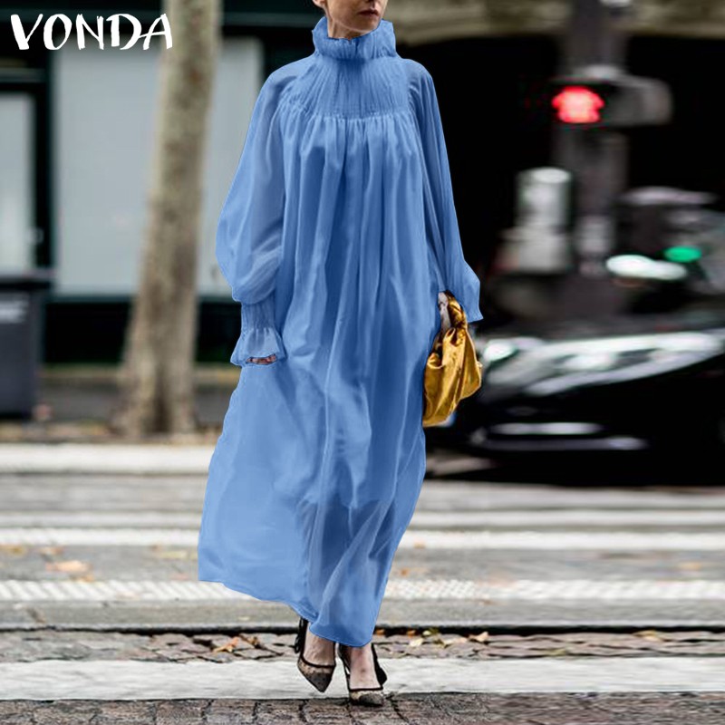 Đầm VONDA Dài Tay Cổ Cao Màu Trơn Thời Trang Nữ Xinh Xắn | BigBuy360 - bigbuy360.vn