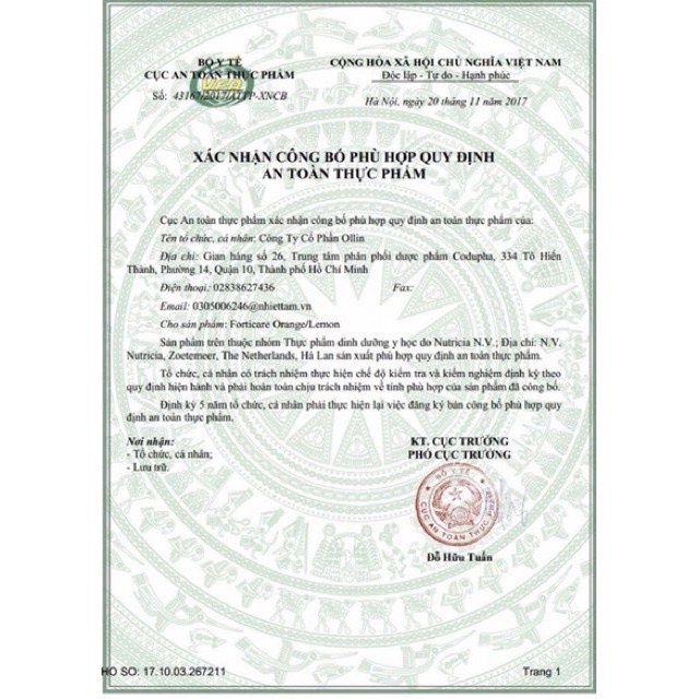 Sữa Nước Forticare Hà Lan  1 Lốc  vị cam chanh và capuchino