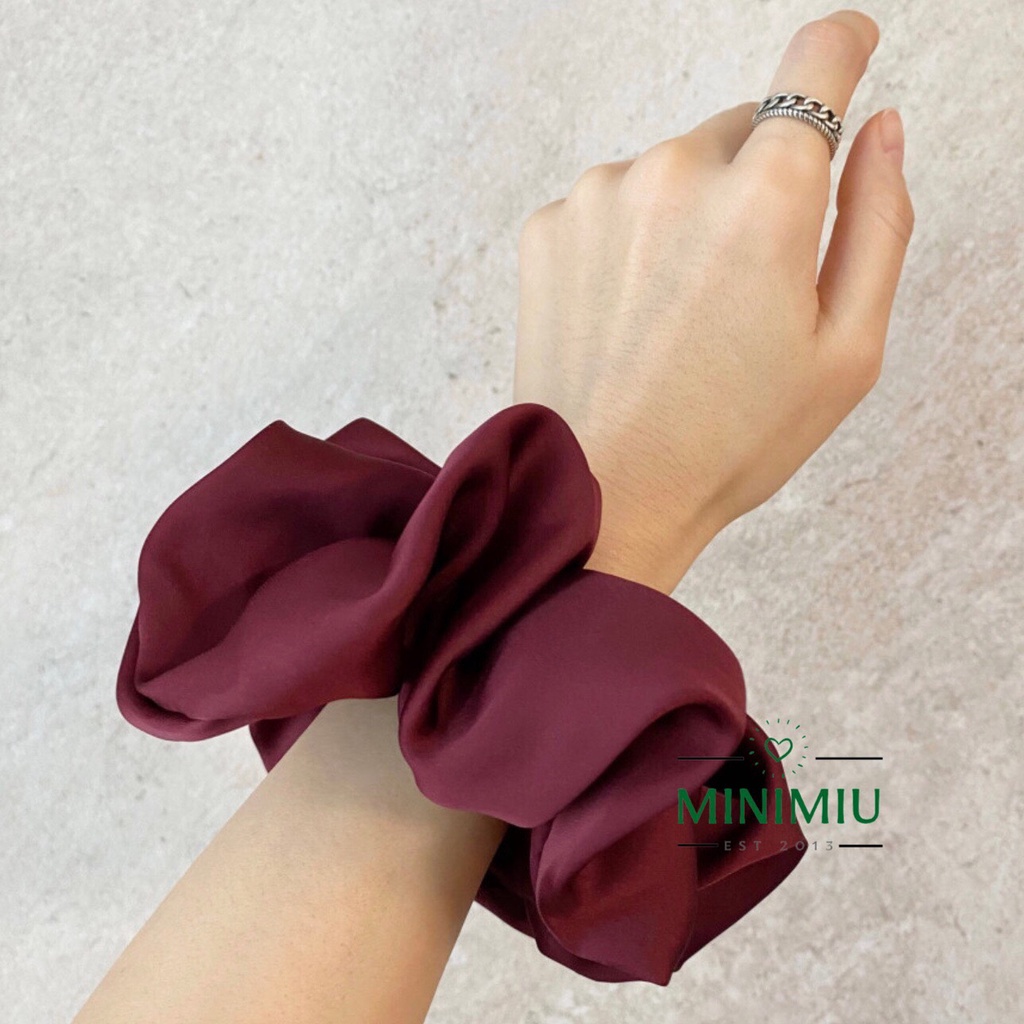 Dây buộc tóc Scrunchies handmade lụa satin bản rộng 6cm màu trắng/kem/đen/tone sáng/tối