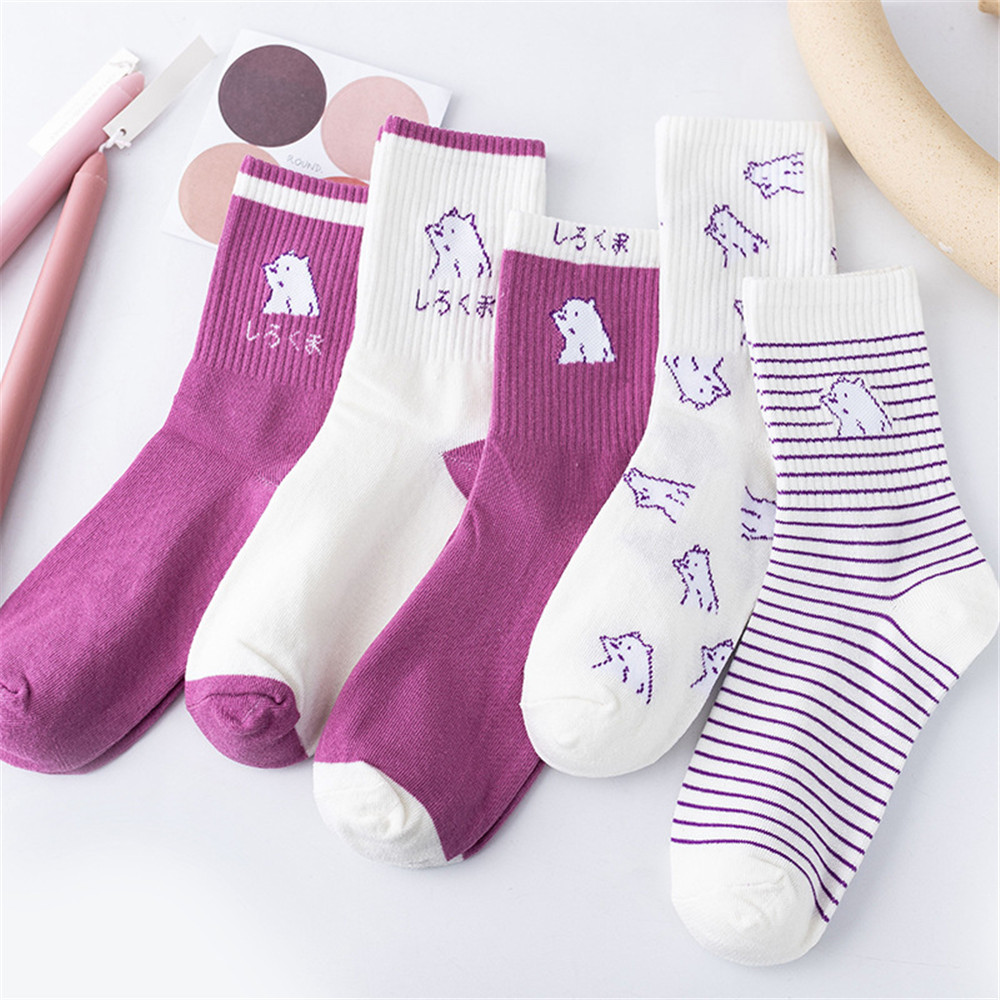 [sweet] woman cartoon bear purple long tube socks autumn and winter wild cotton sports  socks