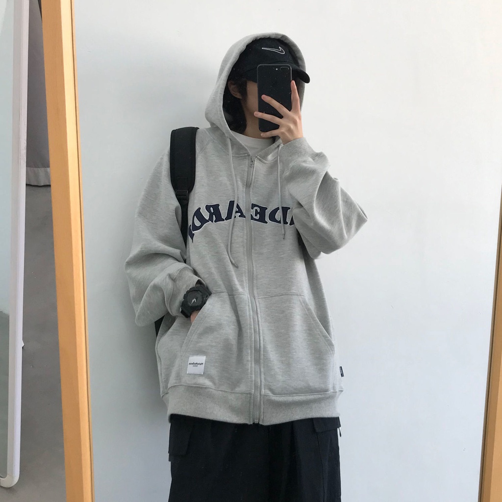 Áo Khoác Hoodie Dáng Rộng Phối Khóa Kéo Kiểu Retro Nhật Bản Cá Tính Cho Nam Và Nữ