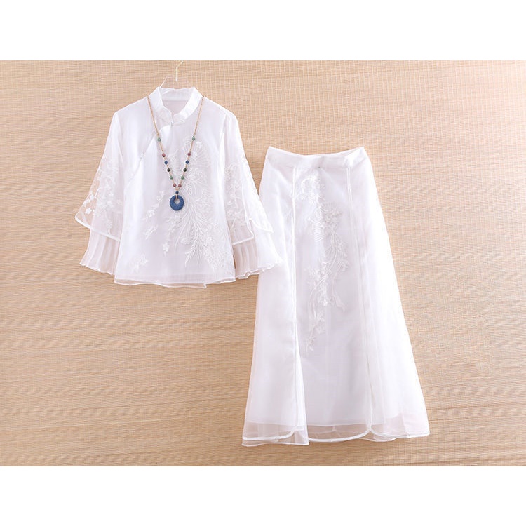 Hàng Mới Về Bộ Áo + Chân Váy Chữ A Dáng Rộng Thêu Hình Chim Phượng Hoàng Phong Cách Trung Hoa Cổ Điển 22 Màu Mới 2022