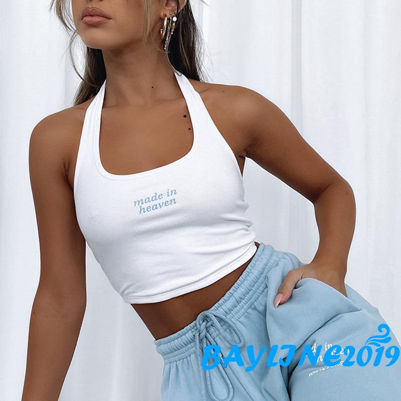 Áo Lửng Cổ Yếm In Chữ Nhiều Màu Sắc Thời Trang Cho Nữ