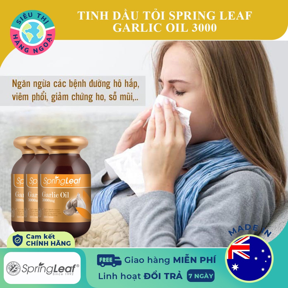 Tinh dầu tỏi Garlic oil Spring Leaf 360 viên của Úc Tăng đề kháng;tránh cảm cúm;trẻ hóa;ngừa ung thư;đầy hơi]