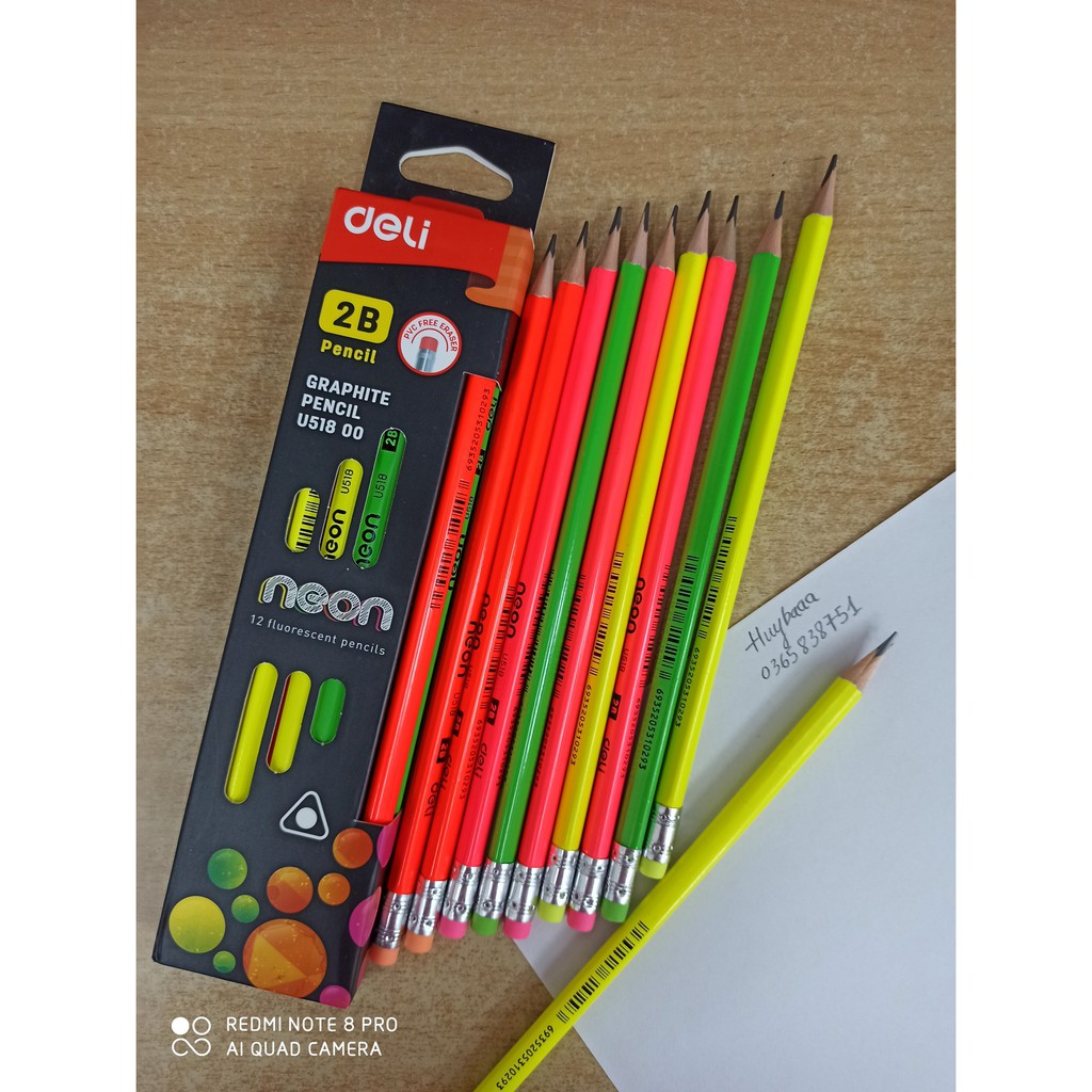 BÚT CHÌ HỌC SINH 2B DELI - Màu sắc xinh xắn NEON, chuyên dùng thi cử