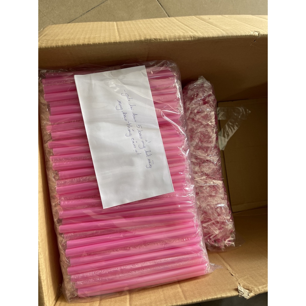 [HÀNG SẴN] Ống hút trân châu màu hồng có màng bọc phi 12 500gram