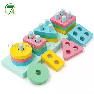 Đồ chơi trí tuệ thả hình 4 trụ hình khối bằng gỗ phát triển tư duy hình khối màu sắc cho bé Tổng kho gia dụng Thanh Xuân