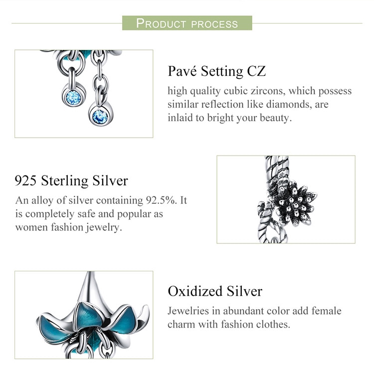 Hạt Phụ Kiện Bamoer Hình Bông Hoa Bạc 925 Thật Tráng Men Dùng Làm Vòng Tay