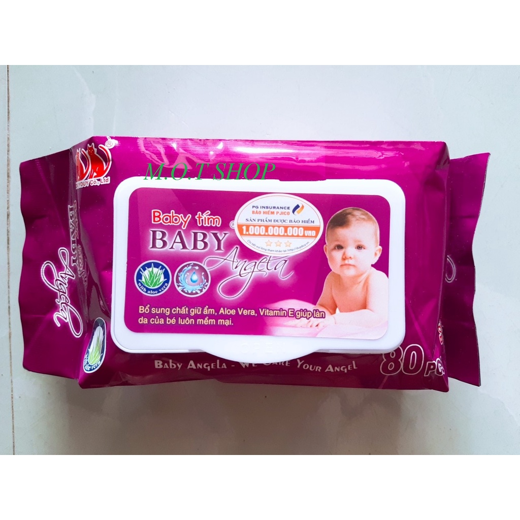 Khăn Ướt Baby Tím Angela 80 psc