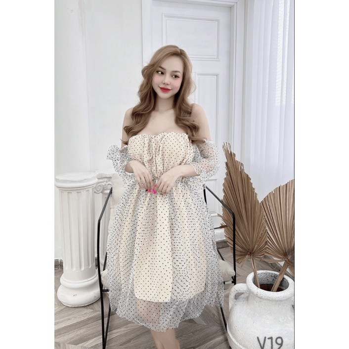 (MẪU MỚI) ĐẦM THIẾT KẾ DỰ TIỆC LƯỚI BI VAI TRẦN GỢI CẢM MONG MANH TIỂU THƯ PU HHP