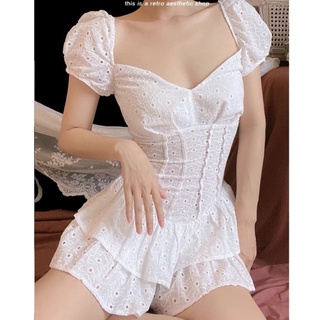 [SẴN VN] JESSICA Jumpsuit ren trắng 2 tầng tay phồng xinh xắn phong cách ulzzang SAM SAM BOUTIQUE