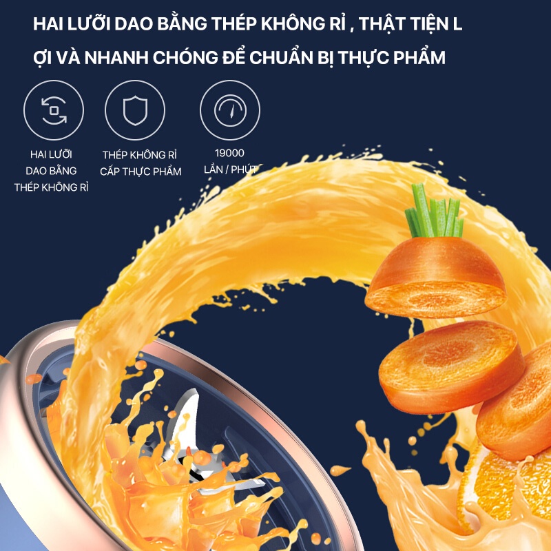 Máy xay sinh tố mini 6 lưỡi tích điện cao cấp thế hệ mới Juice Cup, máy xay cầm tay siêu khỏe có nắp đậy