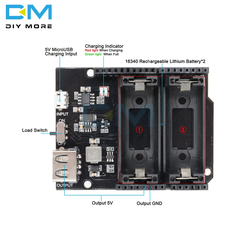 Bản Mạch Mở Rộng Nguồn Mở Rộng 18650 16340 Shield V9 V8 V3 5V/3A 3V Micro USB Type-C Dành Cho Arduino ESP8266