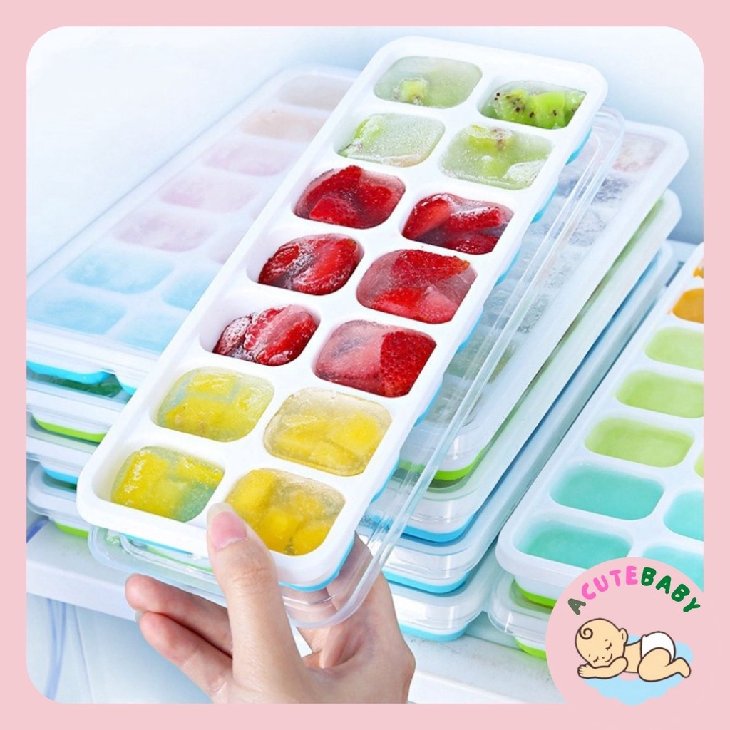 Khay làm đá, khay đá silicon 14 ô có nắp đậy AcuteBaby
