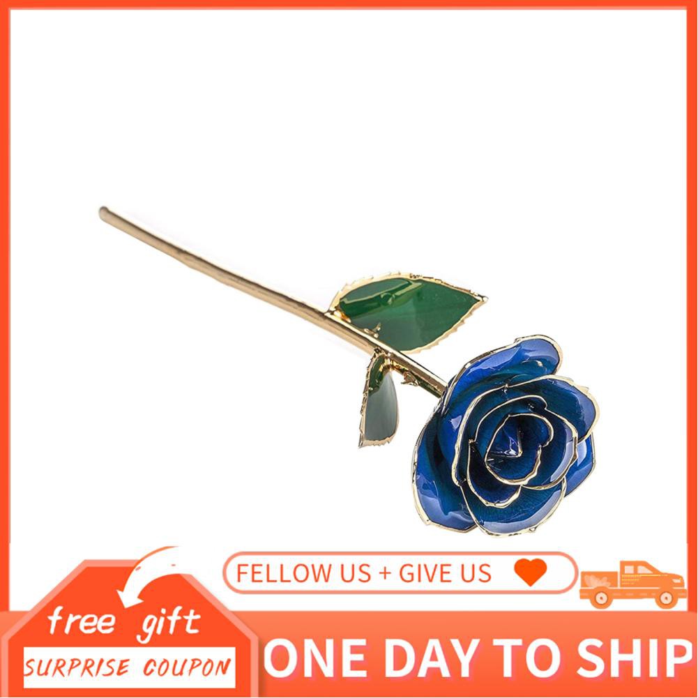 Stylish365 Real Dipped Blue Rose with Bracket Flower Decoration 24K Gold Plated Green Leaf Gift for Birthday Valentine's Day