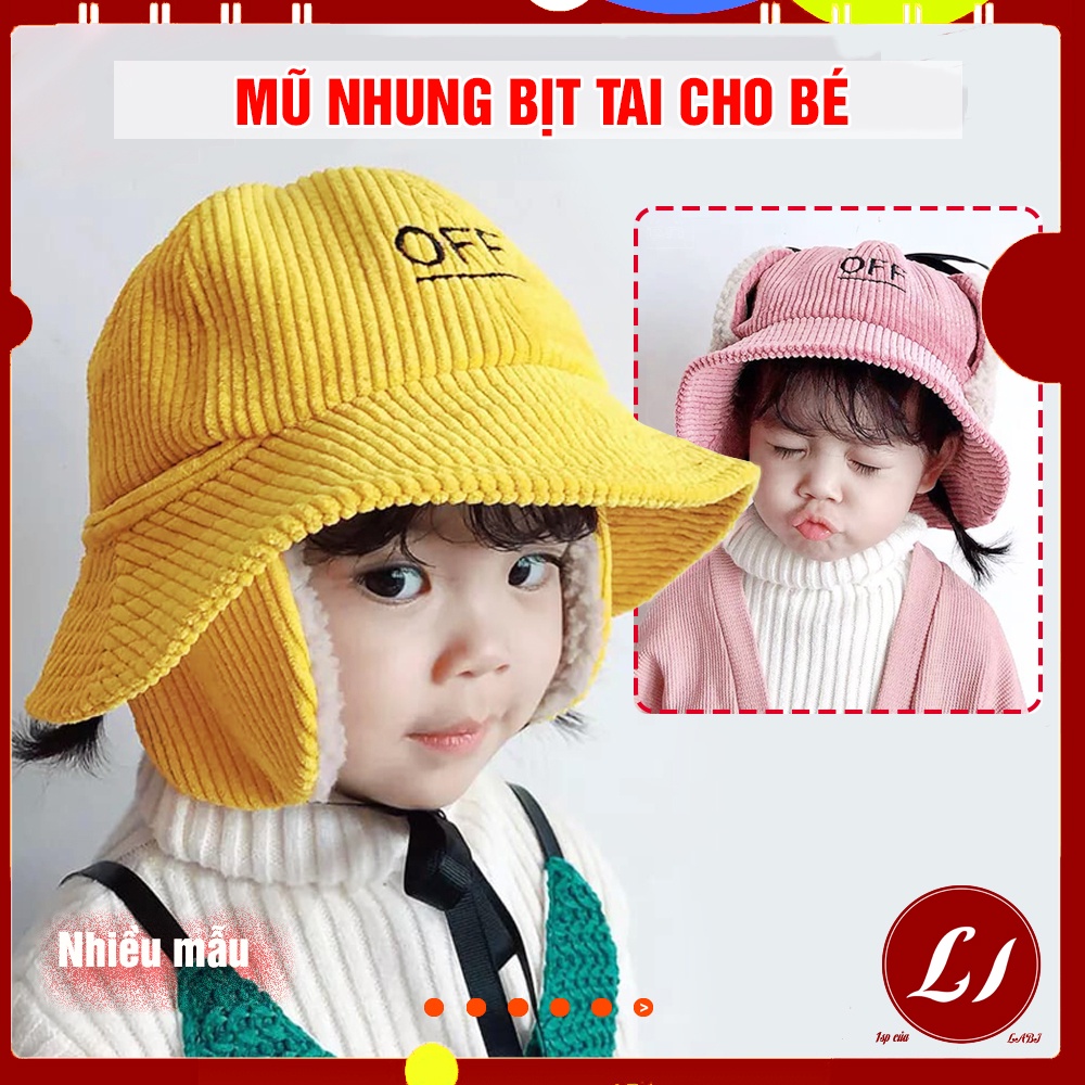 Mũ nhung tăm bịt tai, dày dặn giữ ấm cho bé 1-6 tuổi / mũ vành cho bé