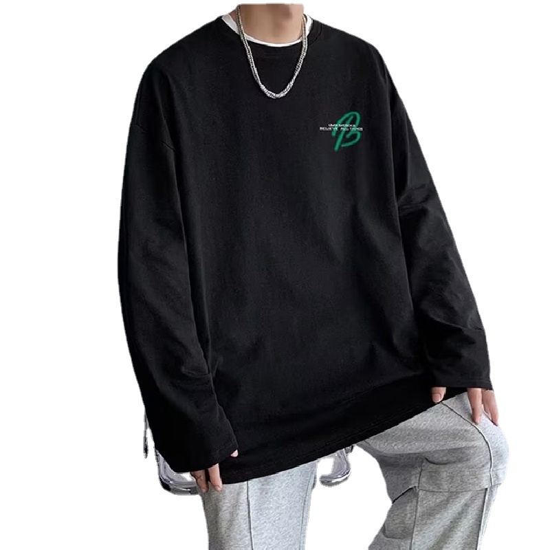 Áo Thun Tay Dài Cổ Tròn Dáng Rộng In Chữ Phong Cách Hip Hop Đường Phố Cho Nam Cỡ M-5XL