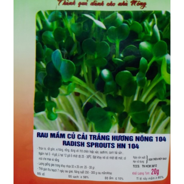 HẠT MẦM CỦ CẢI TRẮNG - GÓI 20 GRAM