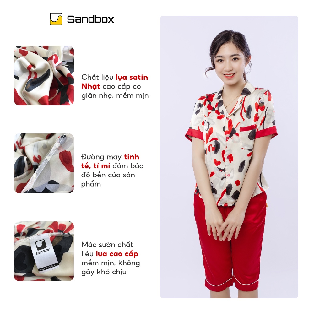 Bộ Pijama Nữ SANDBOX Chất Lụa Satin Nhật Cao Cấp Áo Cộc Tay Quần Lửng Họa Tiết Độc Đáo BLL22002