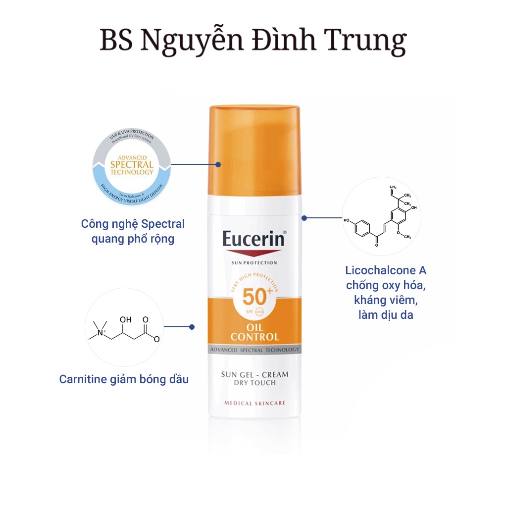 Kem Chống Nắng Da Dầu Eucerin Sun Dry Touch Acne Oil Control SPF 50+ UVB UVA 50ml